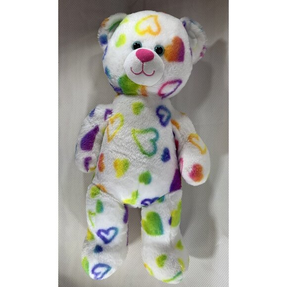 Build-A-Bear Rainbow Hearts Teddy Bear White Plush Valentine Stuffed Animal 18" - Picture 7 of 13
